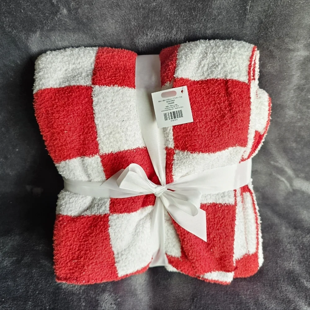 New Red & White Christmas Checkerboard Throw Blanket 60 × 50